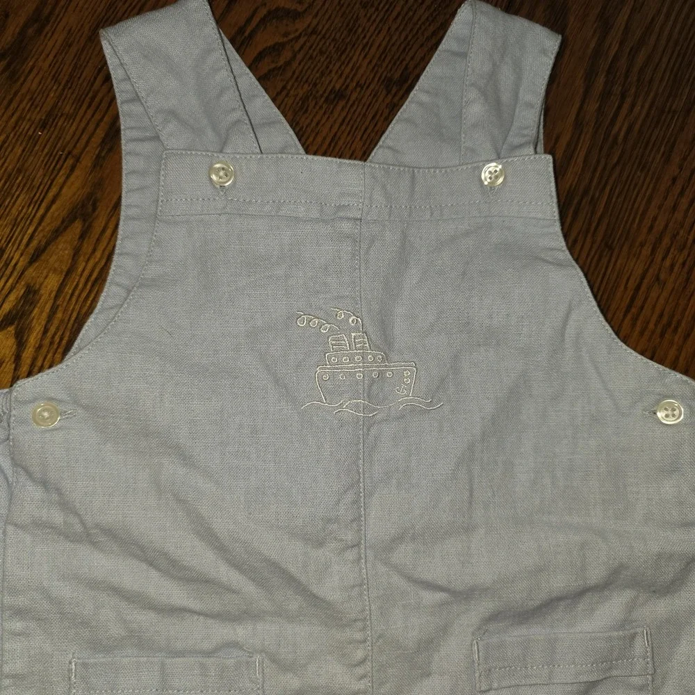 CLASS CLUB 24M Linen Baby Outfit Blue White Nautical Summer Casual beach vintage